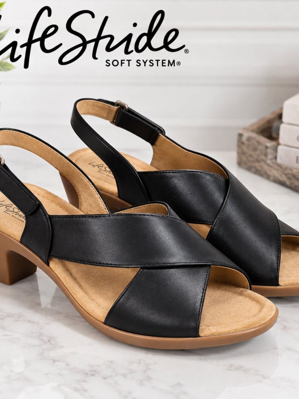 Easy Spirit Chantal Black Leather Crisscross Heel Sandals Women’s 9M